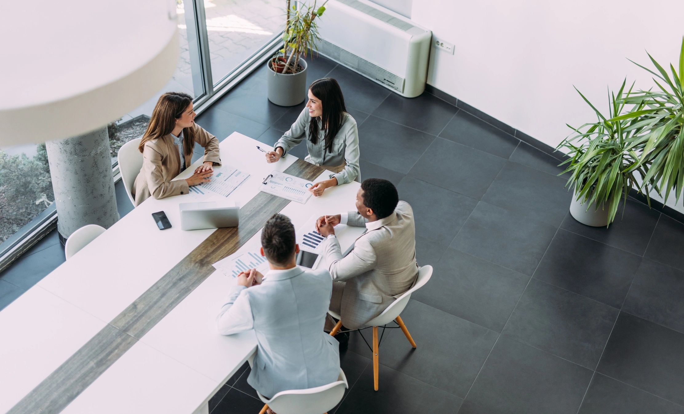 Business team reviewing information in a meeting